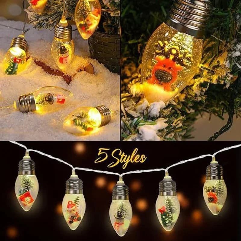 Snoerlamp met kerstman-bollen op batterijen, warmwit