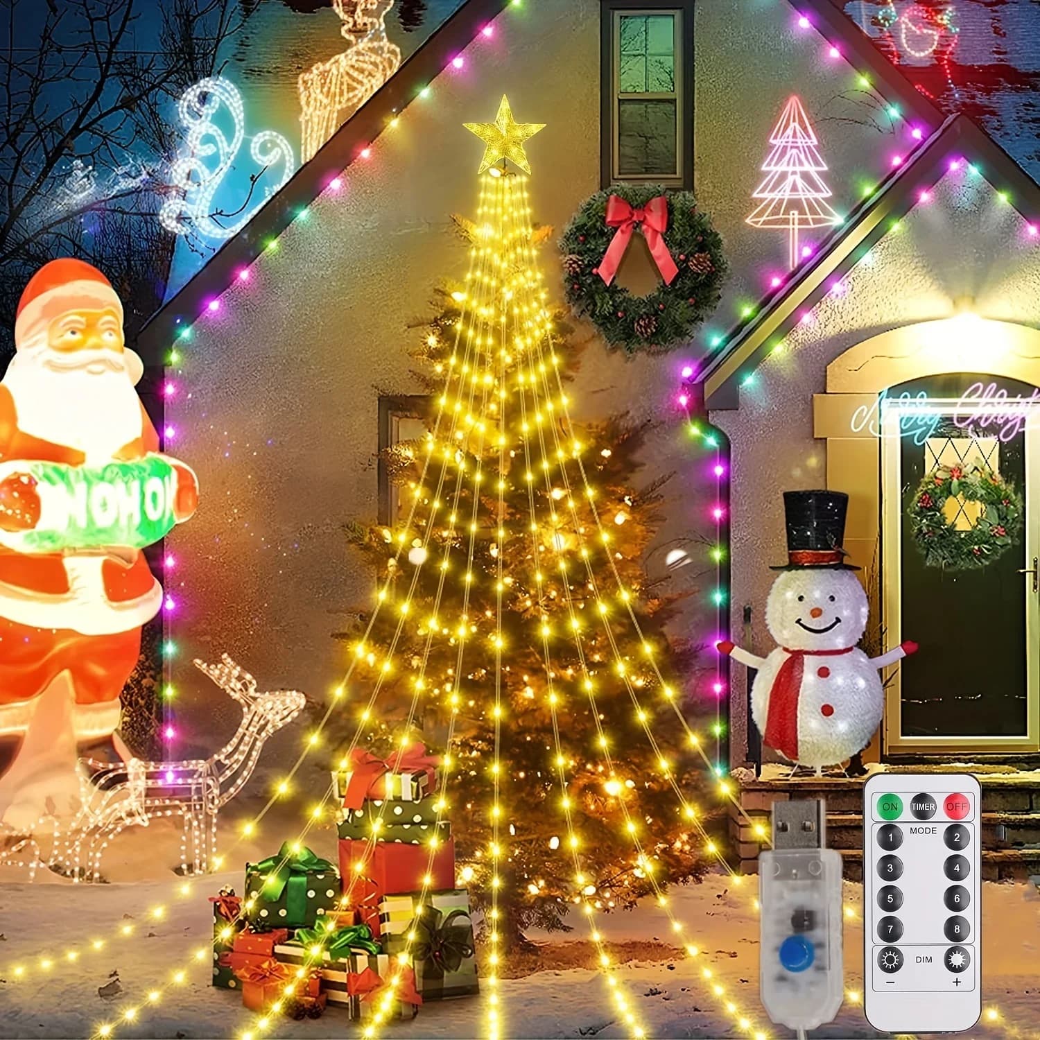 USB waterval lichtsnoer, warmwitte en kleurrijke LED decoratie