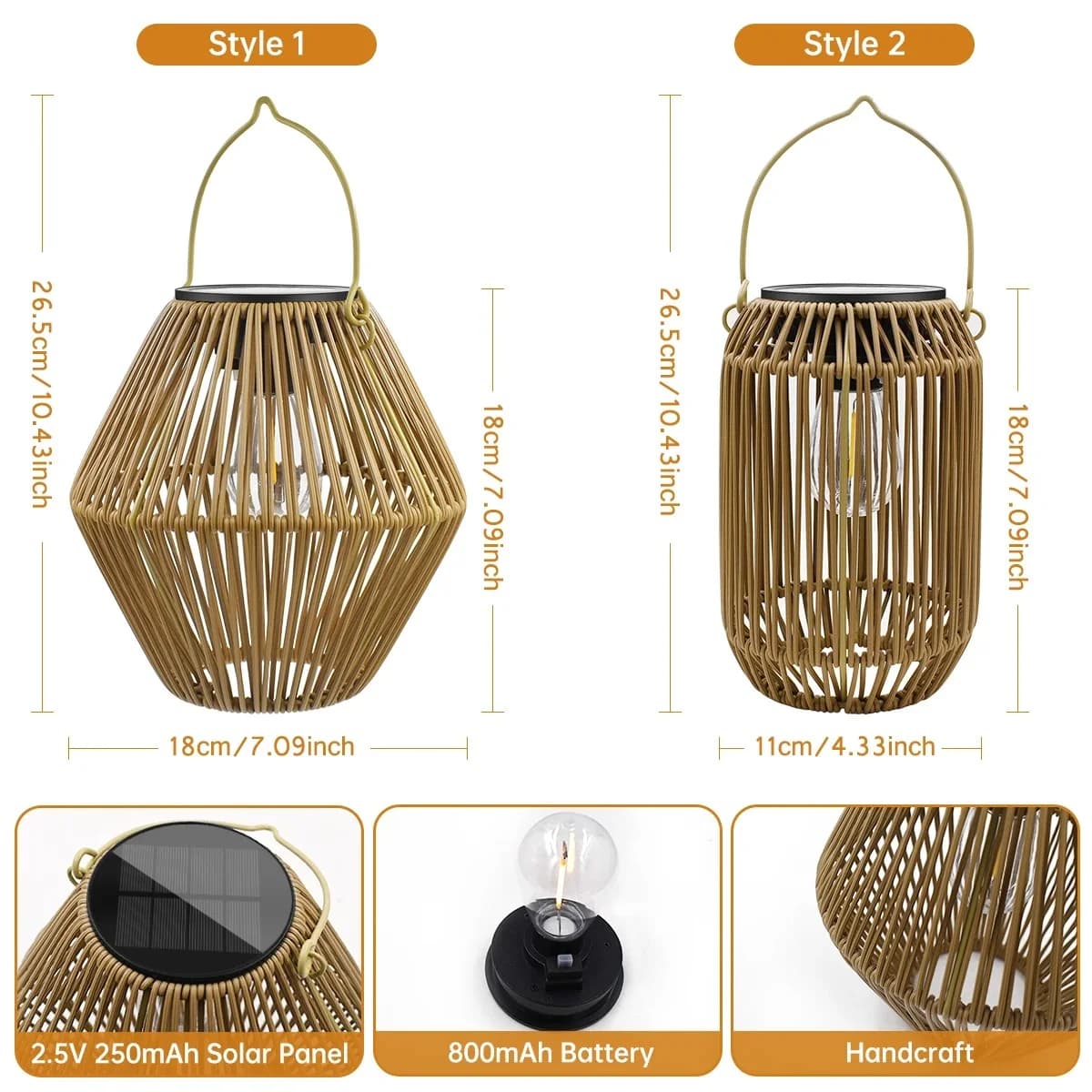 Handgemaakte rieten rotan solarlantaarn met warmwitte LED