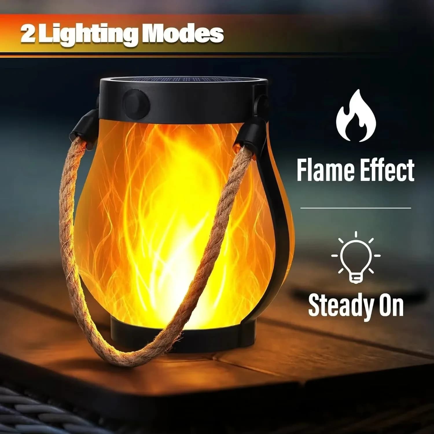 Buitenzonnelamp met vlam-effect, USB-oplaadbaar