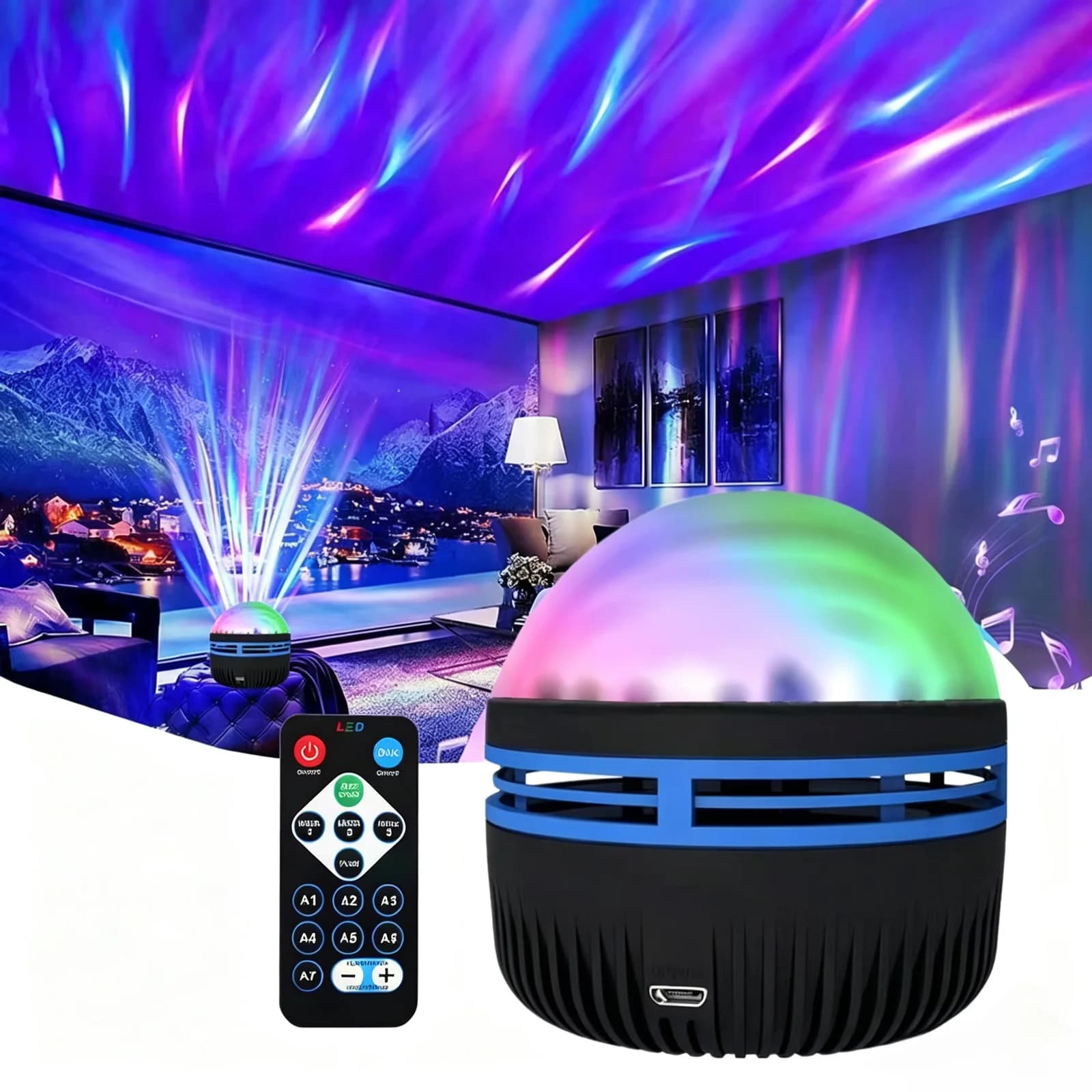 Aurora projector nachtlampje, USB kleurendraaiende kamerdecoratie