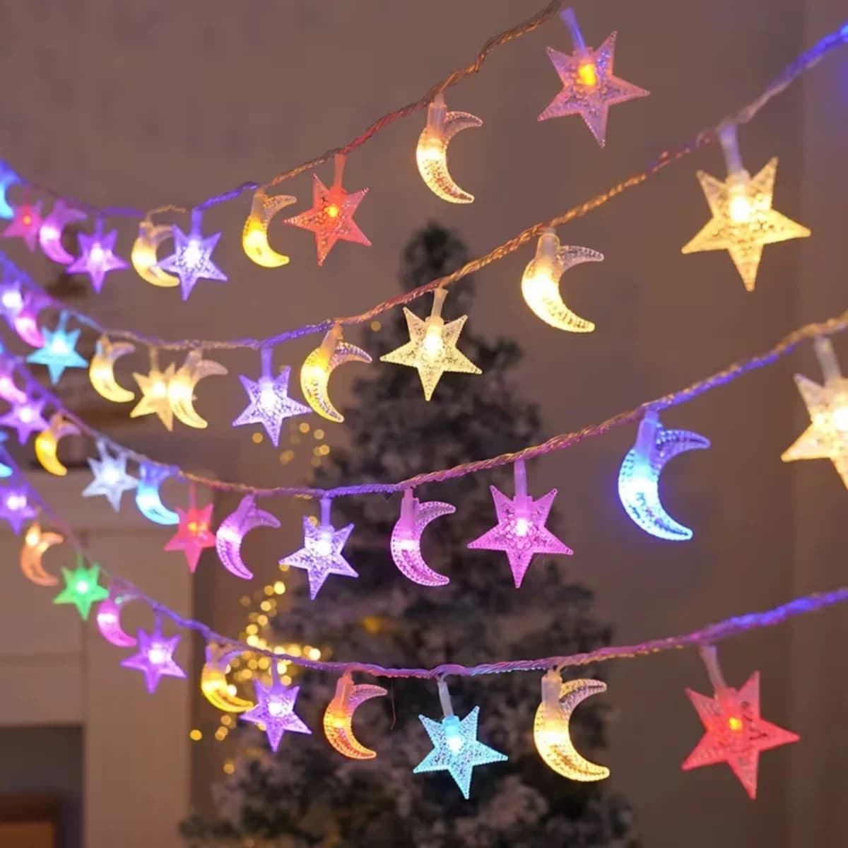 Zonneverlichting sterren maan lichtsnoer warm wit multicolor
