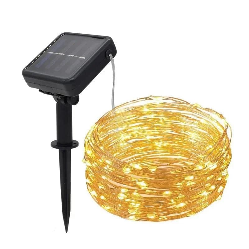 Zonne-energie koperdraad LED-slingerlampjes warm wit waterdicht