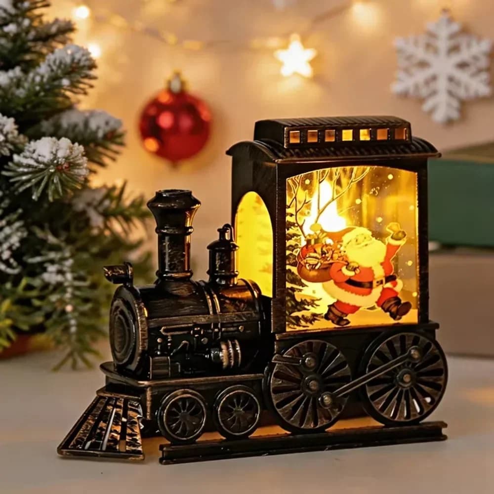 Warmwitte LED kersttrein nachtlampje met kerstman