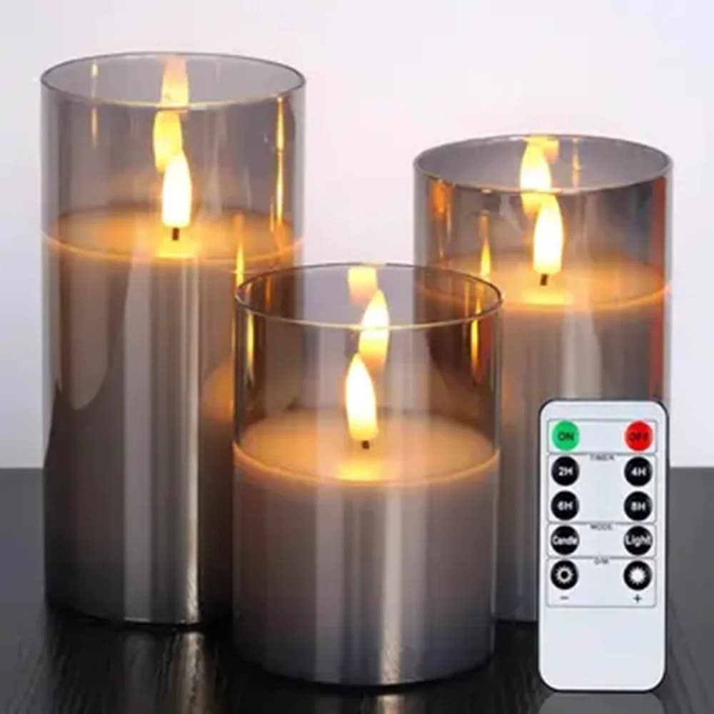 Glazen vlamloze LED-kaarsenset met afstandsbediening en timer