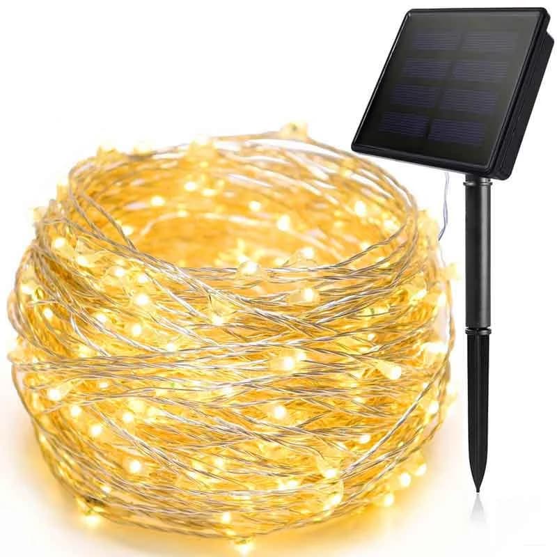 100 LED zonne-energie koperdraad lichtsnoer, waterdicht voor buiten